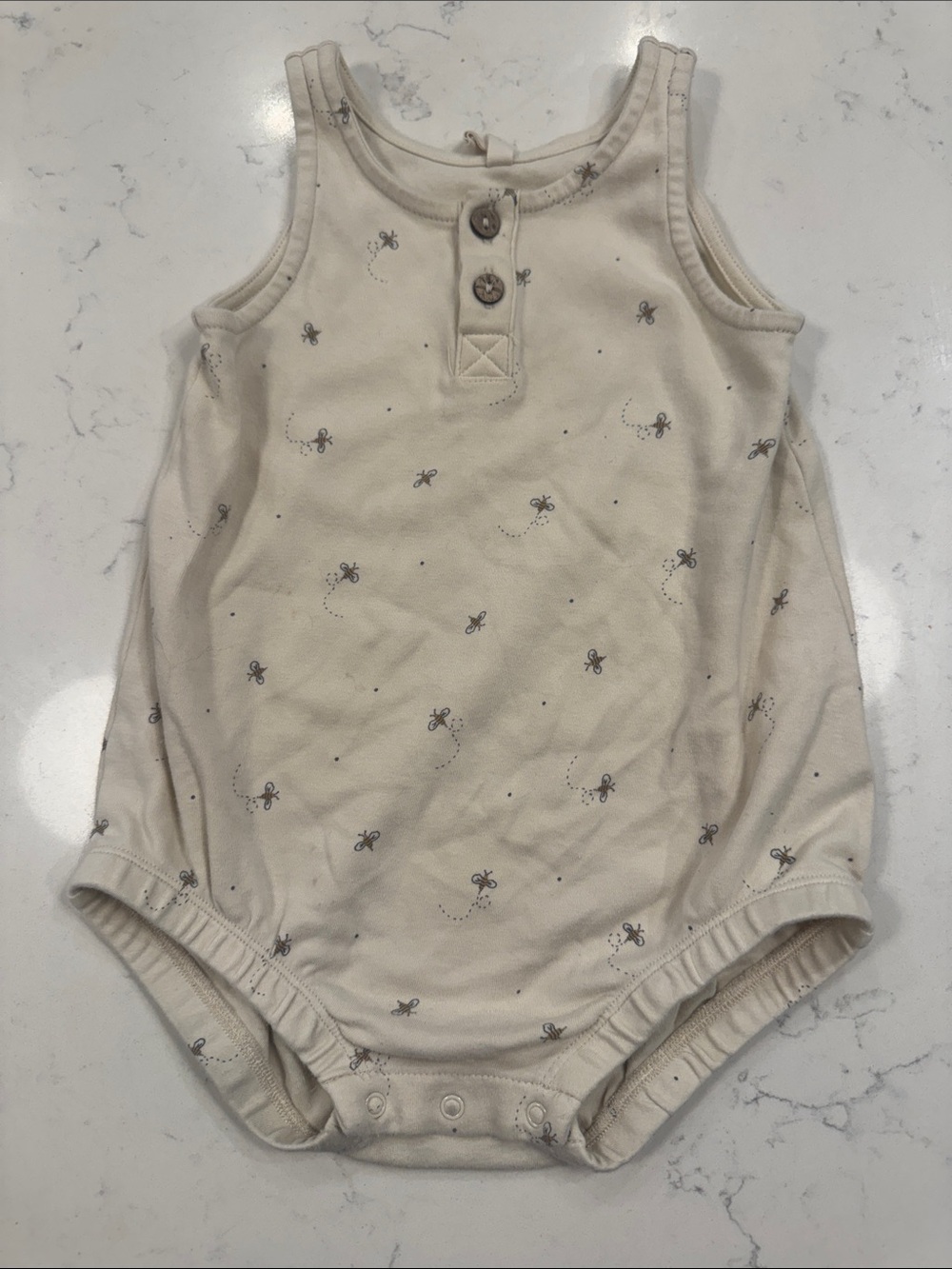 Quincy Mae Cream Sleeveless Bodysuit with Tiny Gray Bug Print